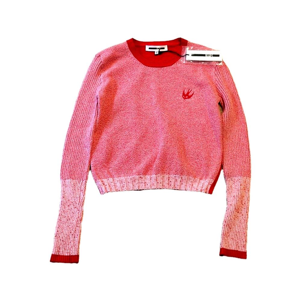 MCQ Red Logo Knit Sweater Crew Neck Long Sleeve Size M